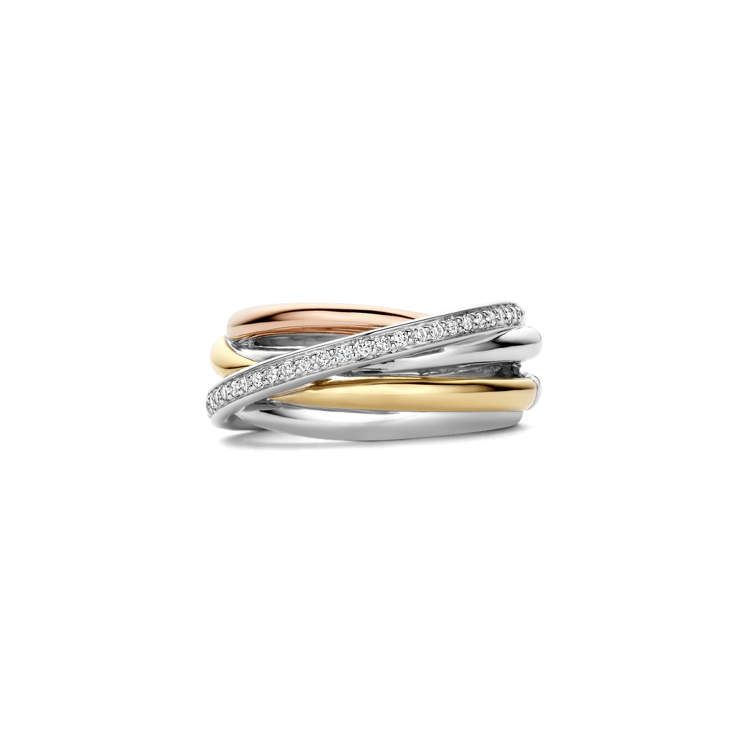 TI SENTO Sterling Silver, Gold-Plate Zirconia Tri Color Band Ring l Size 7
