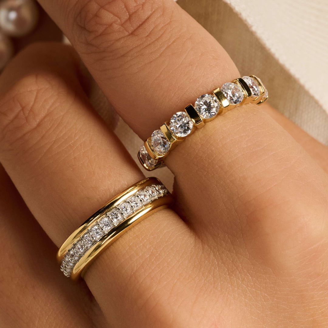 Sterling Silver and 18k Gold Vermeil Zirconia Tennis Band Ring l TI SENTO