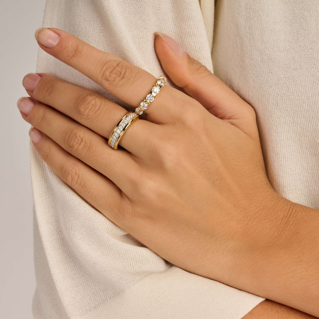 Sterling Silver and 18k Gold Vermeil Zirconia Tennis Band Ring l TI SENTO