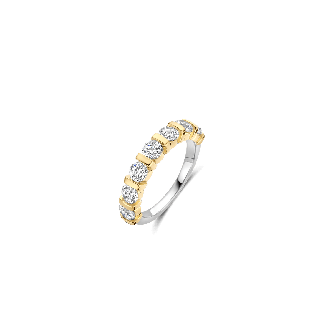 Sterling Silver and 18k Gold Vermeil Zirconia Tennis Band Ring l TI SENTO