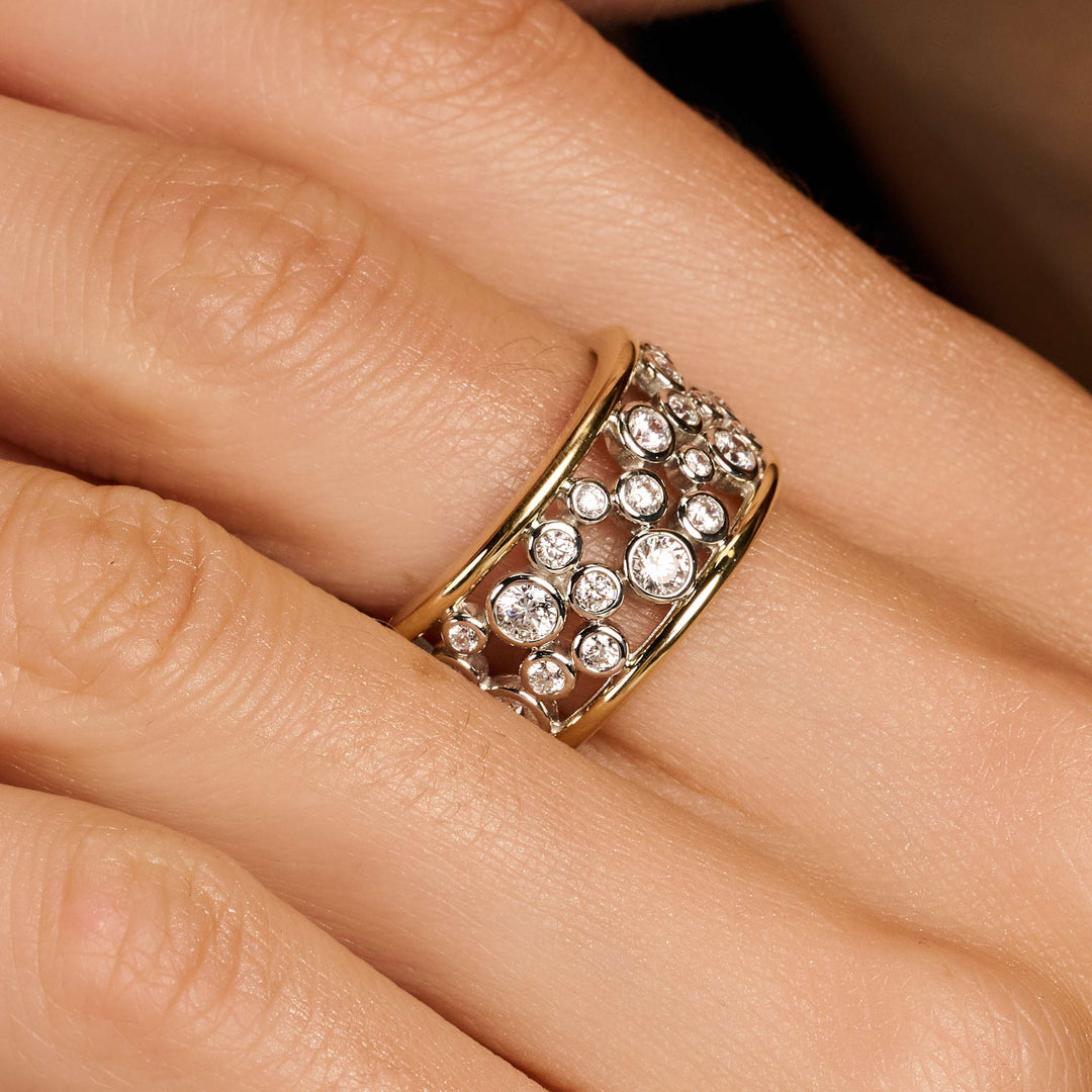 Sterling Silver and 18k Gold Vermeil Bezel-set Zirconia Band Ring l TI SENTO