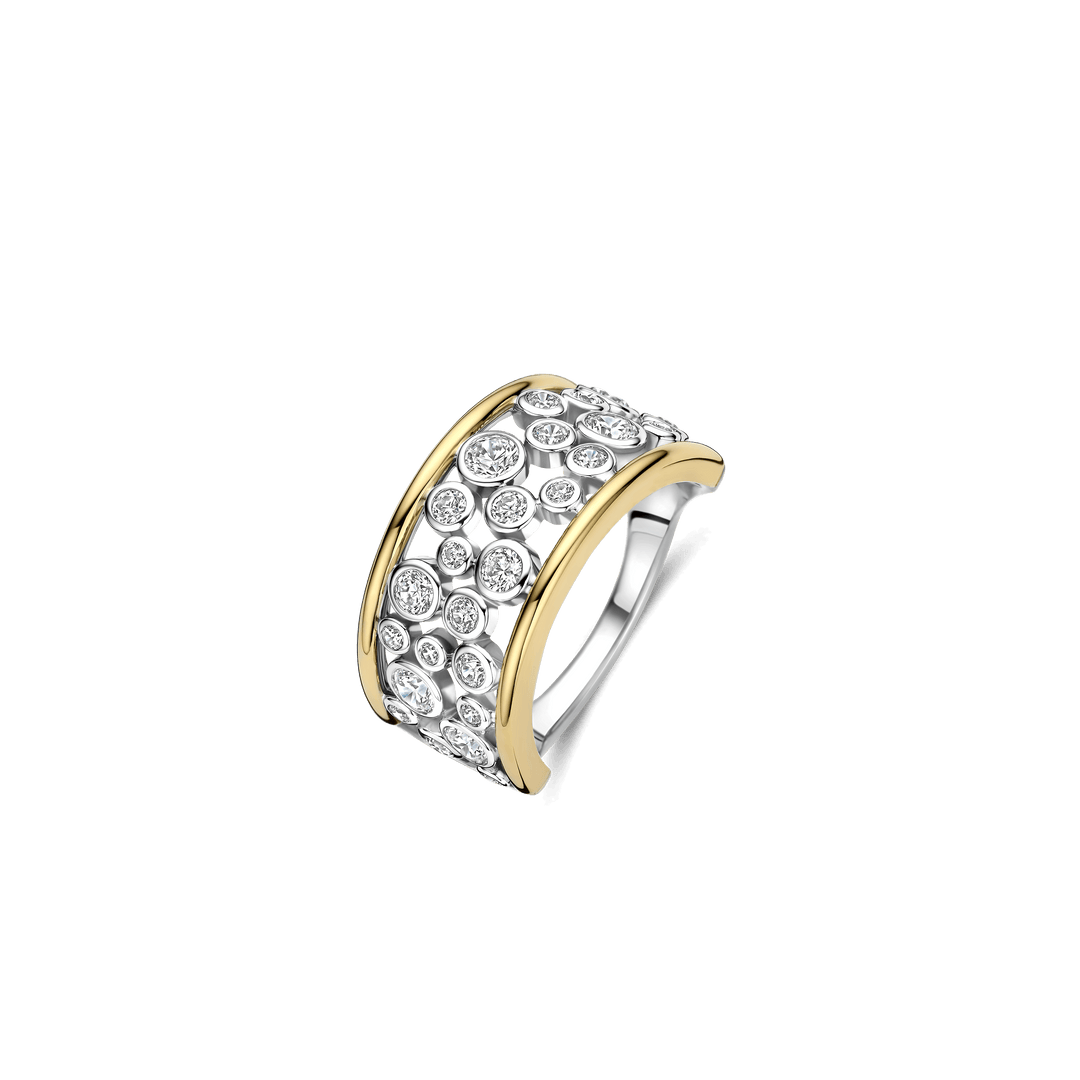 Sterling Silver and 18k Gold Vermeil Bezel-set Zirconia Band Ring l TI SENTO
