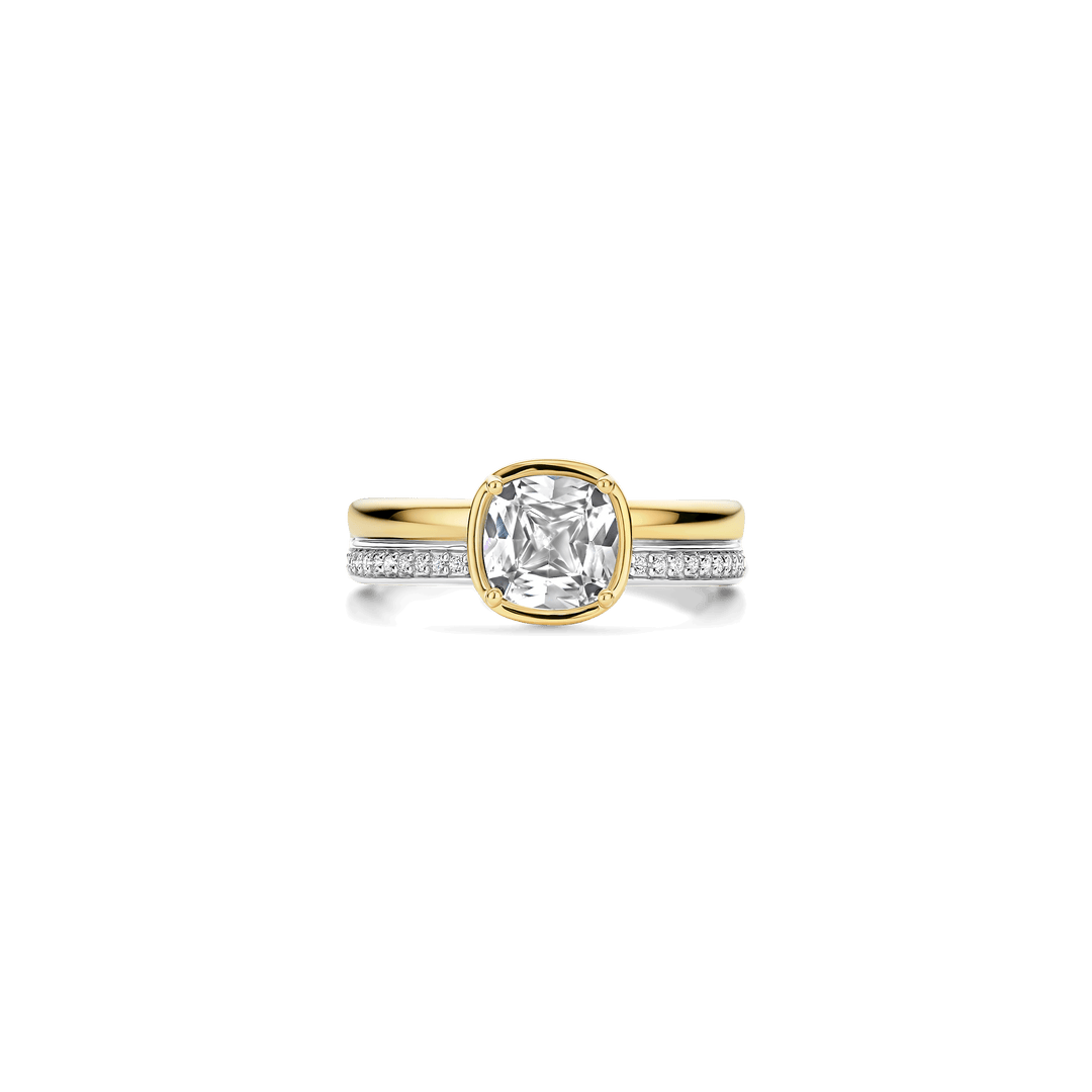 Sterling Silver and 18k Gold Vermeil Double Band Zirconia Ring