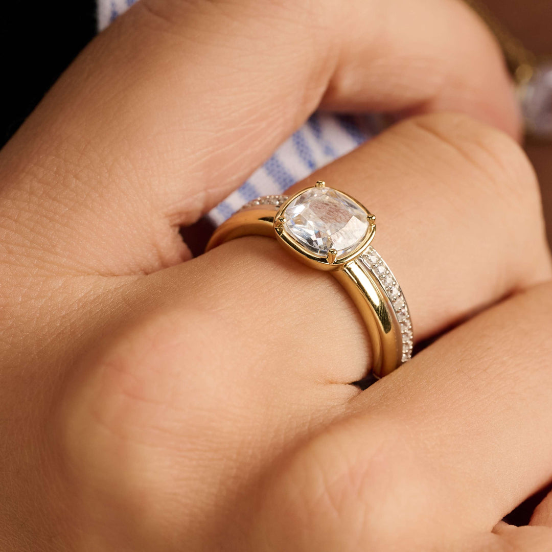 Sterling Silver and 18k Gold Vermeil Double Band Zirconia Ring