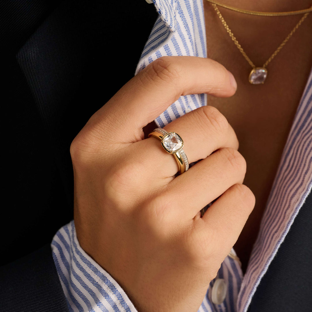 Sterling Silver and 18k Gold Vermeil Double Band Zirconia Ring