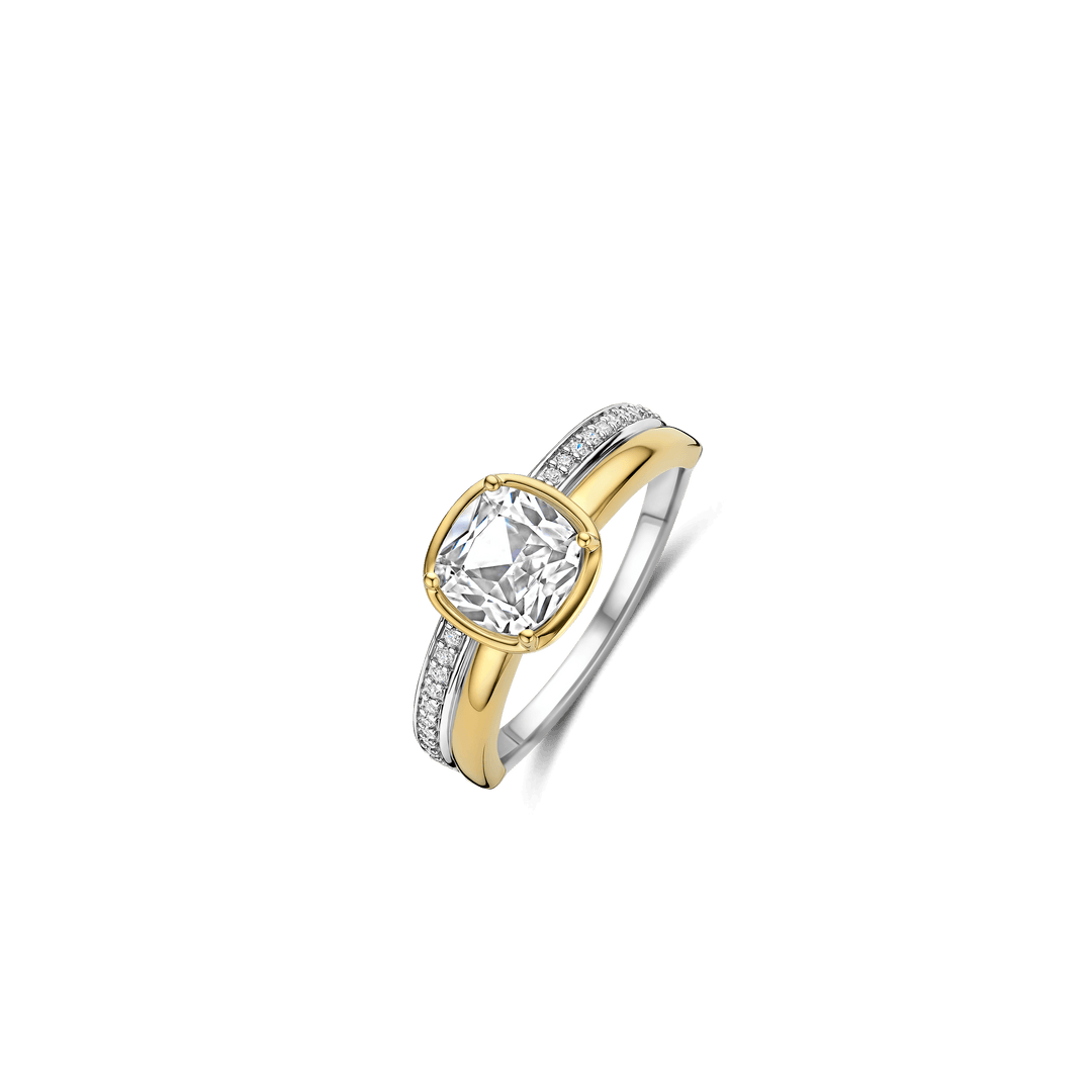 Sterling Silver and 18k Gold Vermeil Double Band Zirconia Ring