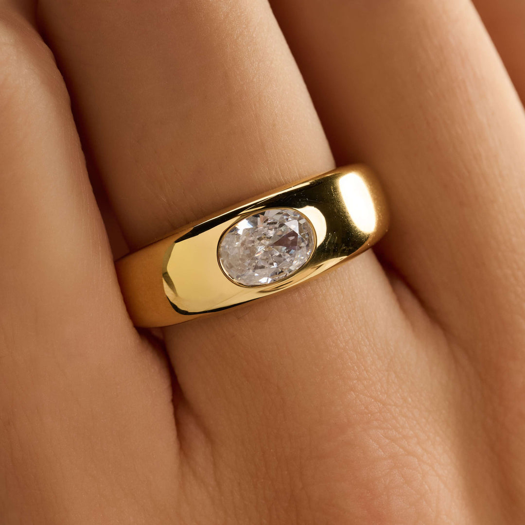 Sterling Silver and 18k Gold Vermeil Oval Zirconia Band Ring l TI SENTO