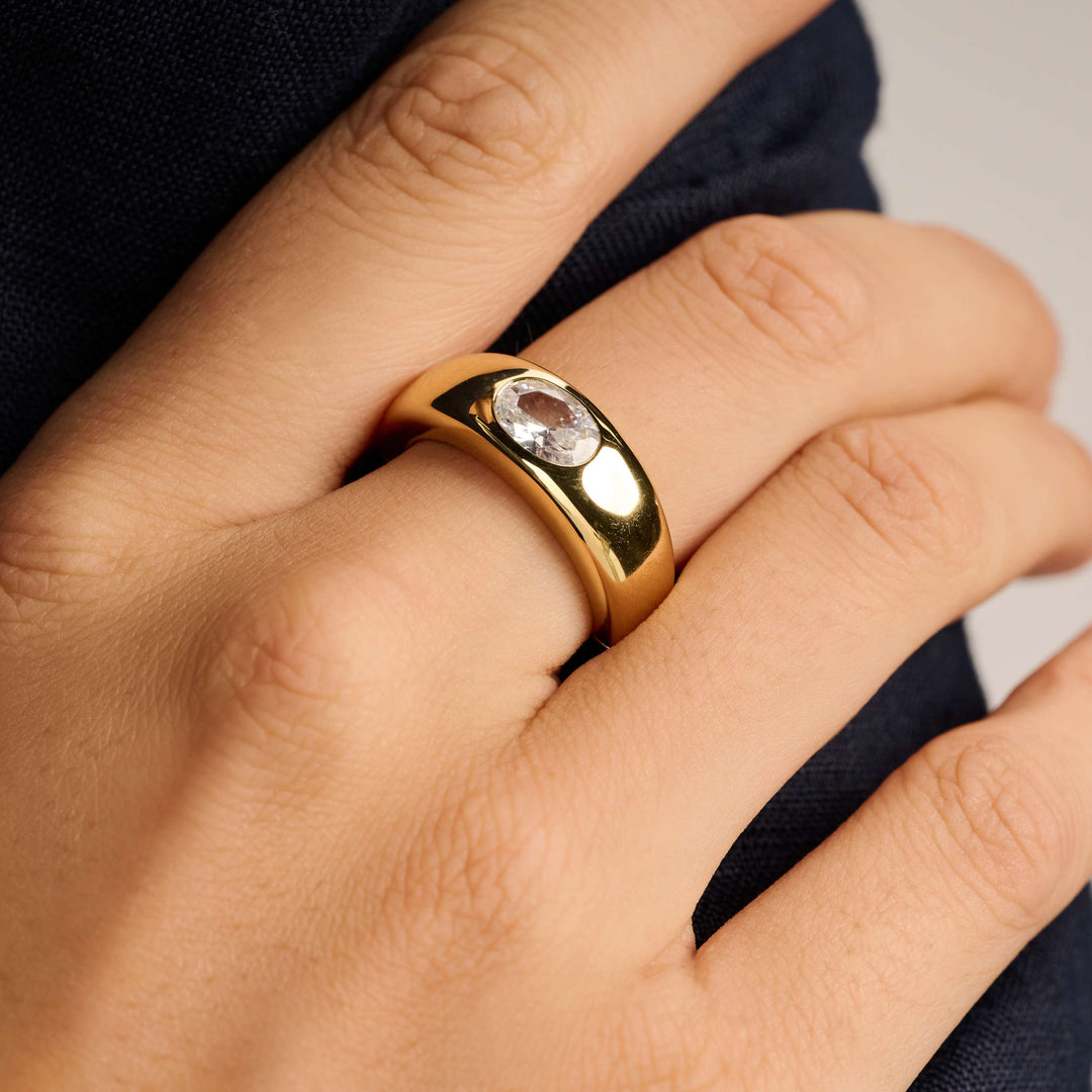 Sterling Silver and 18k Gold Vermeil Oval Zirconia Band Ring l TI SENTO