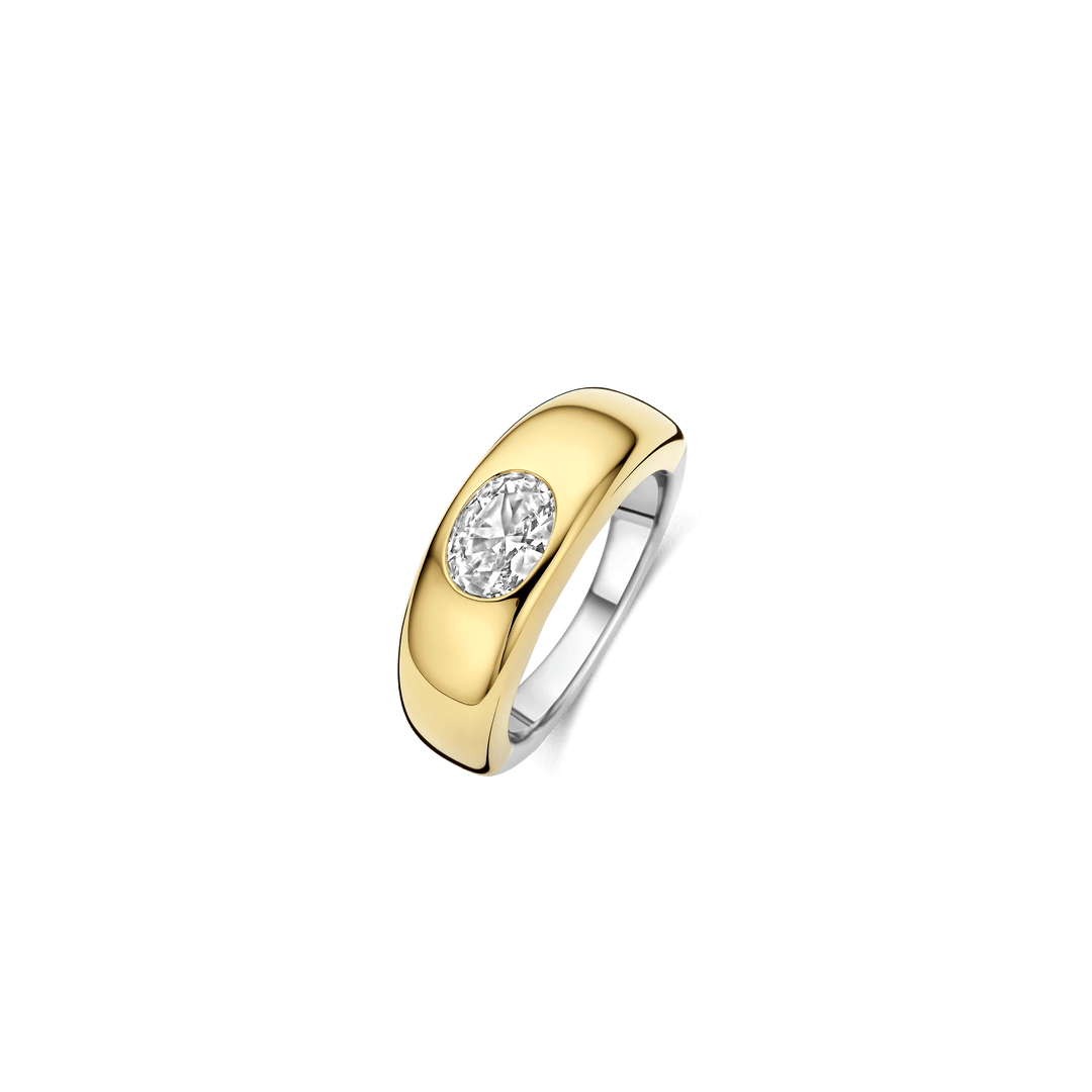 Sterling Silver and 18k Gold Vermeil Oval Zirconia Band Ring l TI SENTO