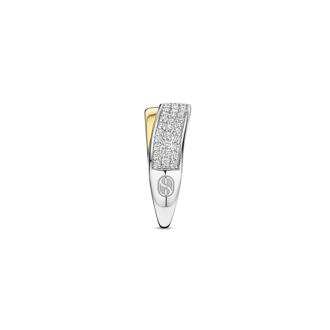 Sterling Silver and 18k Gold Vermeil Zirconia Contrast Twisted Band Ring l TI SENTO
