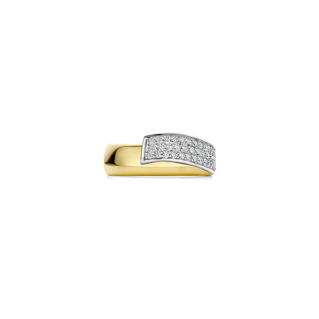 Sterling Silver and 18k Gold Vermeil Zirconia Contrast Twisted Band Ring l TI SENTO