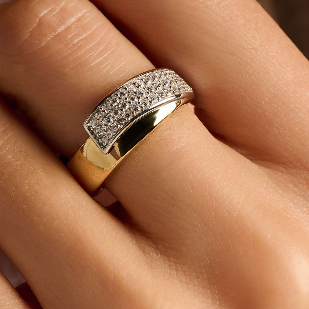 Sterling Silver and 18k Gold Vermeil Zirconia Contrast Twisted Band Ring l TI SENTO