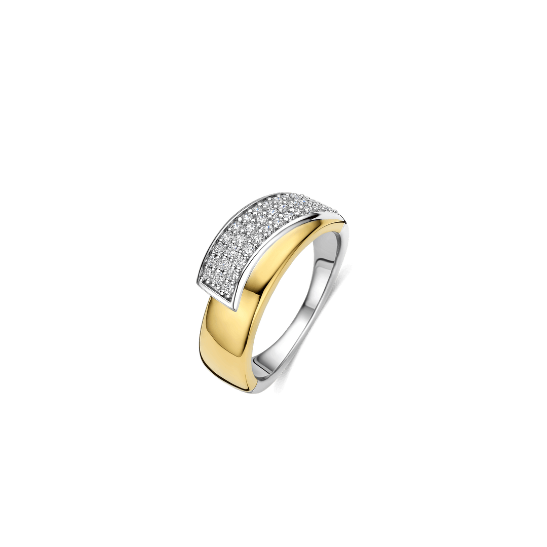 Sterling Silver and 18k Gold Vermeil Zirconia Contrast Twisted Band Ring l TI SENTO