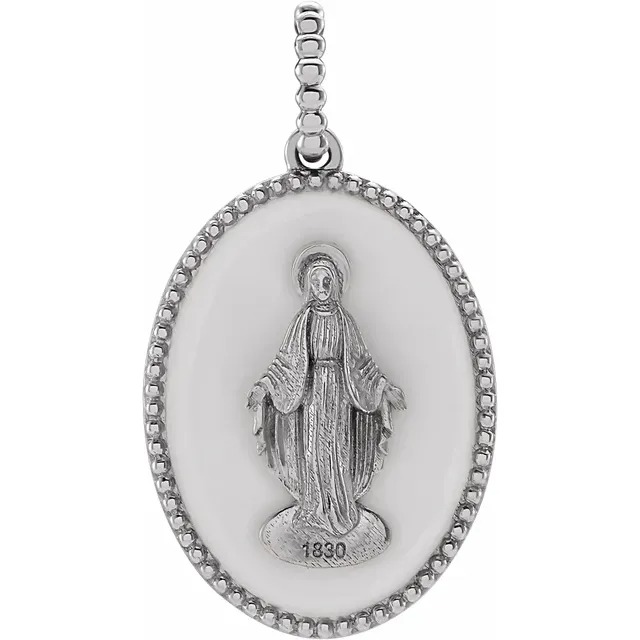 Sterling Silver White Enameled Miraculous Medal