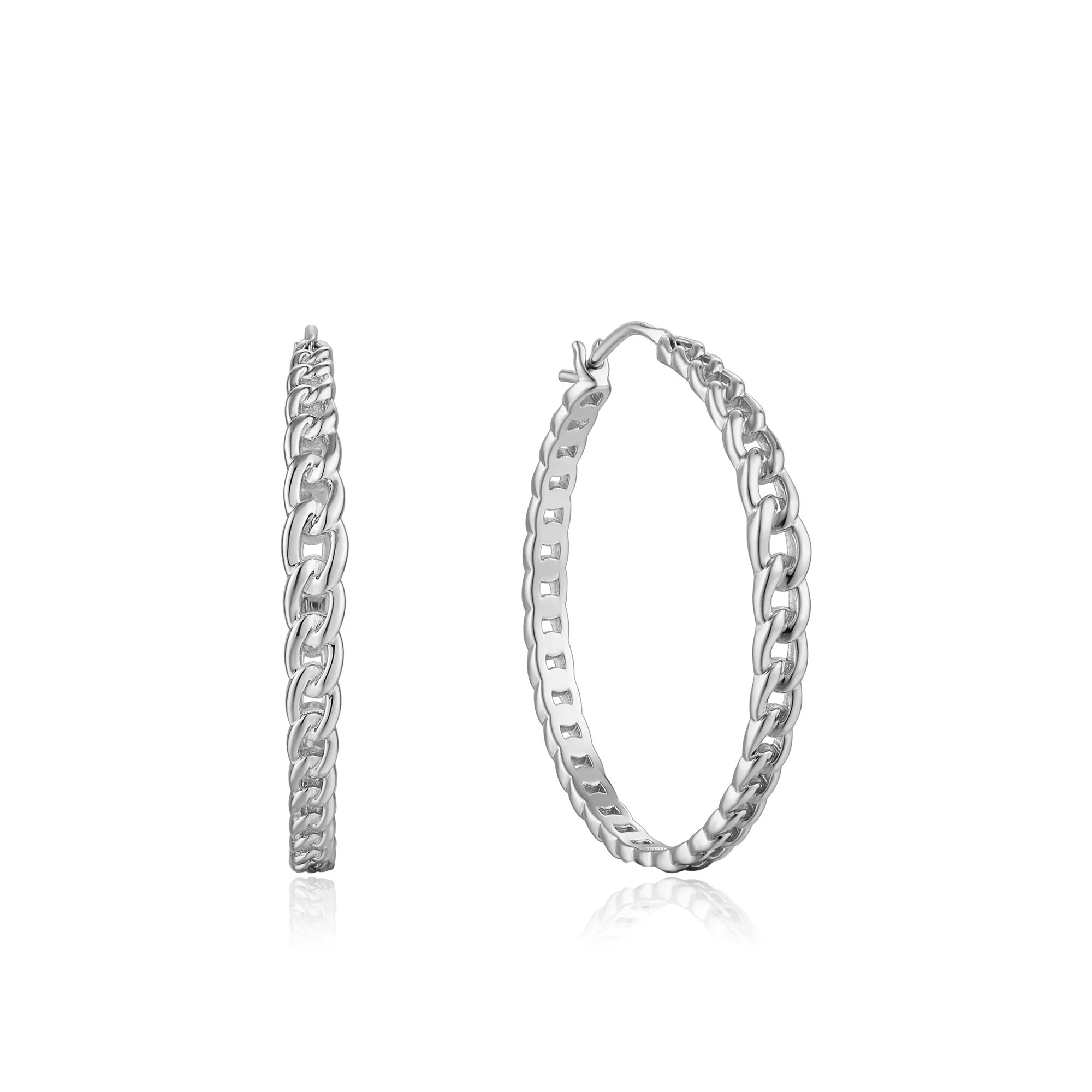 ANIA HAIE Silver Curb Chain Hoop Earrings