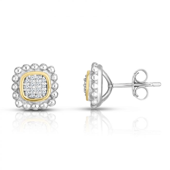 Sterling Silver Gold Diamond Stud Earrings