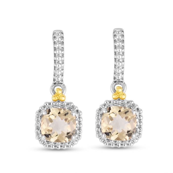 Sterling Silver & 18K Gold Square Drop Earring