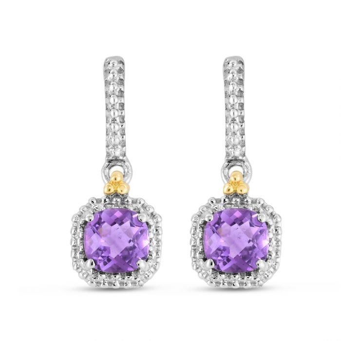 Sterling Silver & Gold Square Amethyst Drop Earring