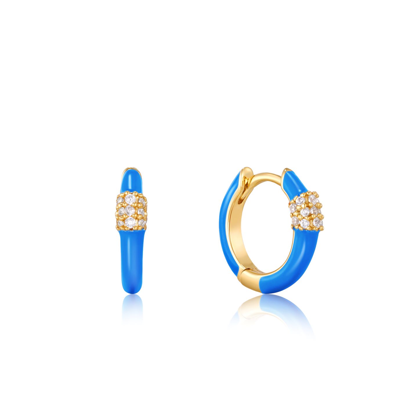 925 14KGP Neon Blue Enamel Carabiner Gold Huggie Hoop Earrings Ania Haie