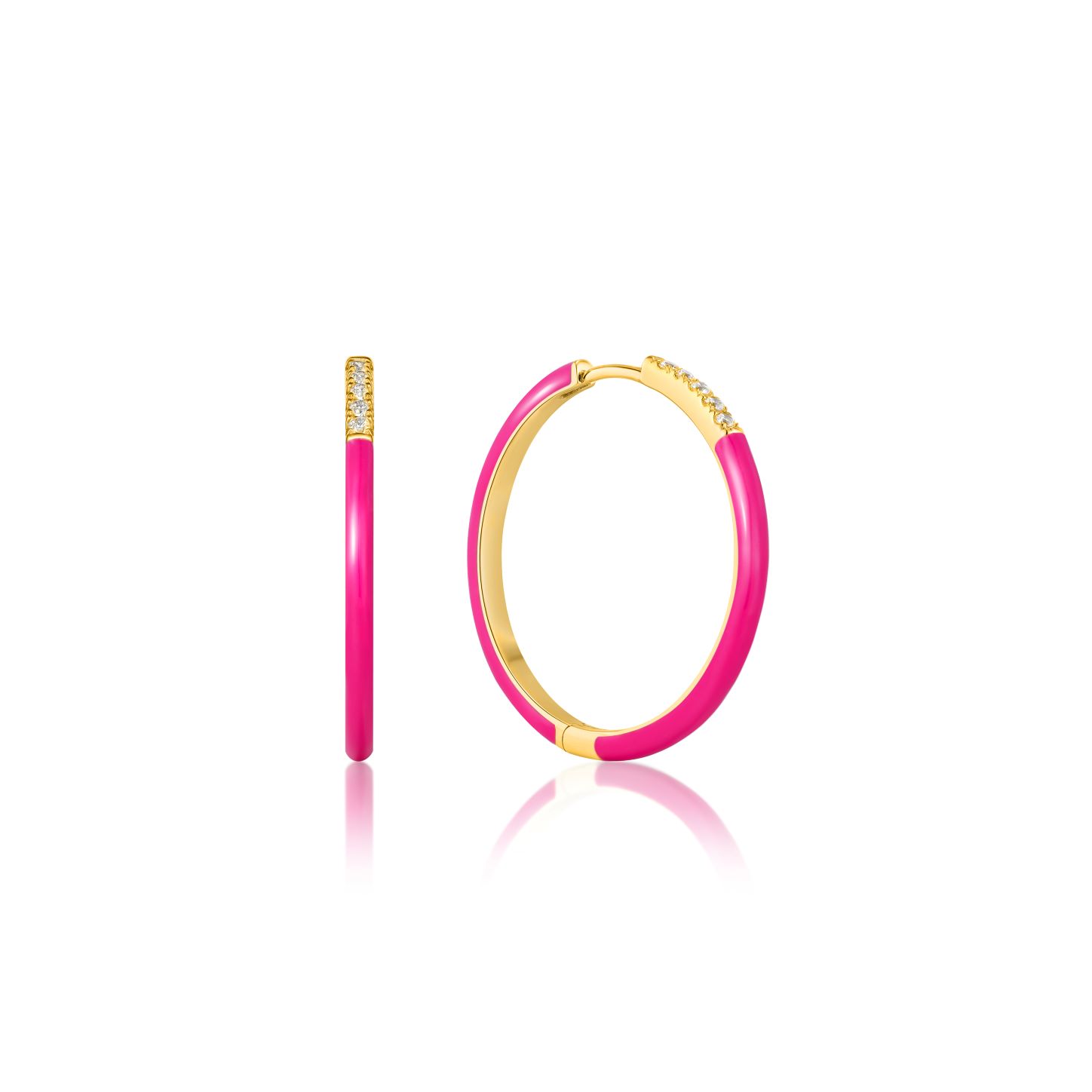 925 14KGP Neon Pink Enamel Gold Sparkle Hoop Earrings