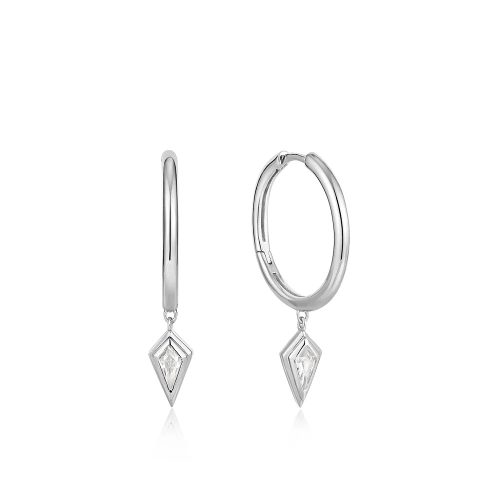 ANIA HAIE Silver Sparkle Drop Pendant Hoop Earrings