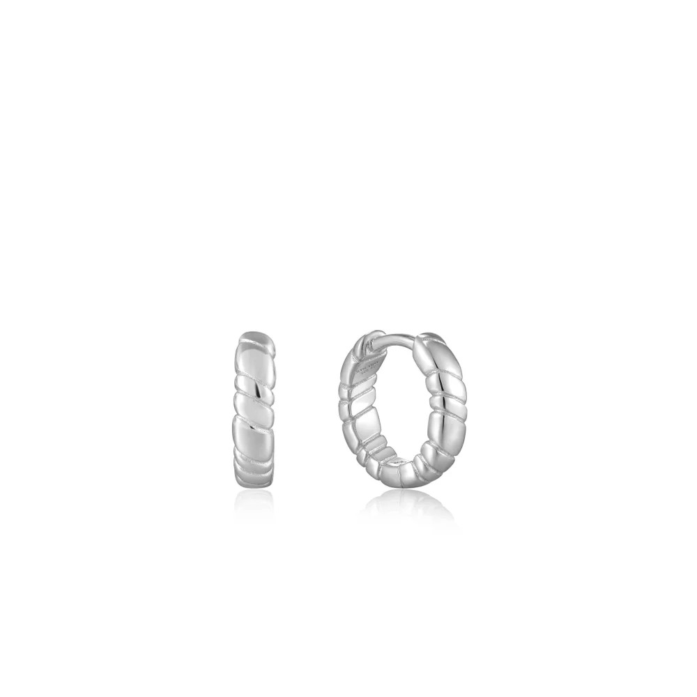 ANIA HAIE Silver Smooth Twist Huggie Hoop Earrings