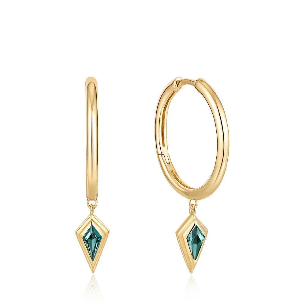 ANIA HAIE Teal Sparkle Drop Pendant Hoop Earrings, Gold-plated
