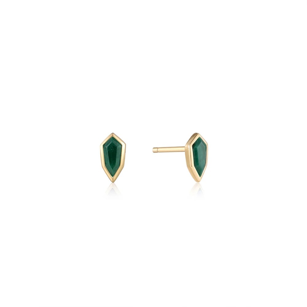 ANIA HAIE Malachite Emblem Stud Earrings, Gold-plated