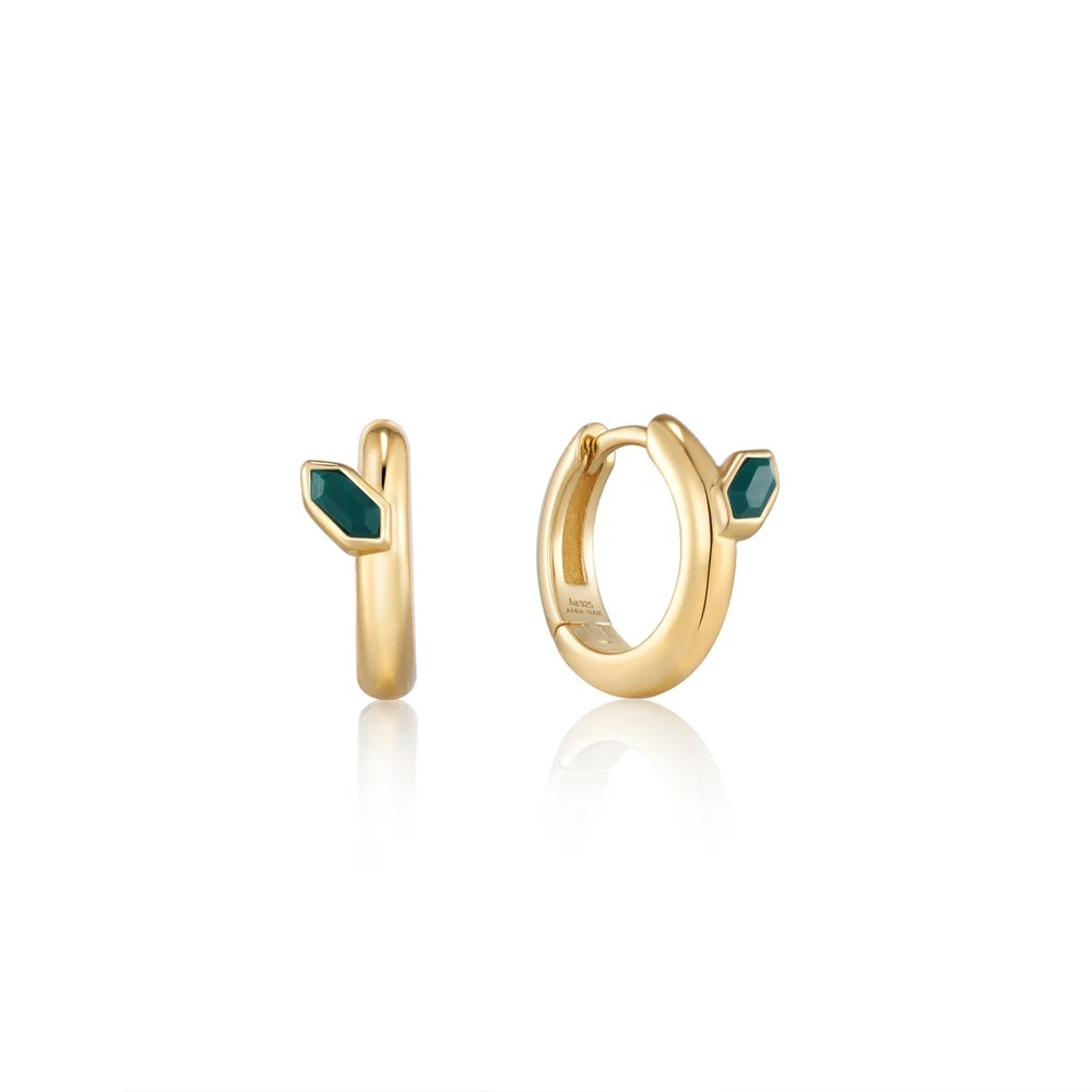 ANIA HAIE Malachite Emblem Huggie Hoop Earrings, Gold-plated