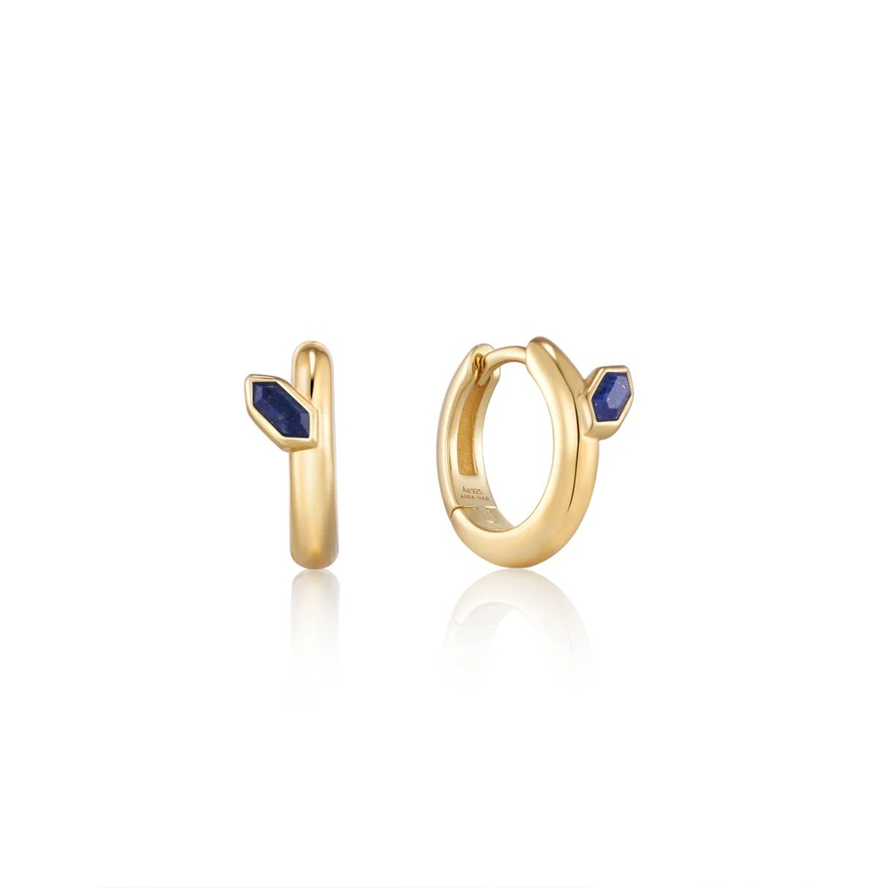 ANIA HAIE Gold Lapis Emblem Huggie Hoop Earrings