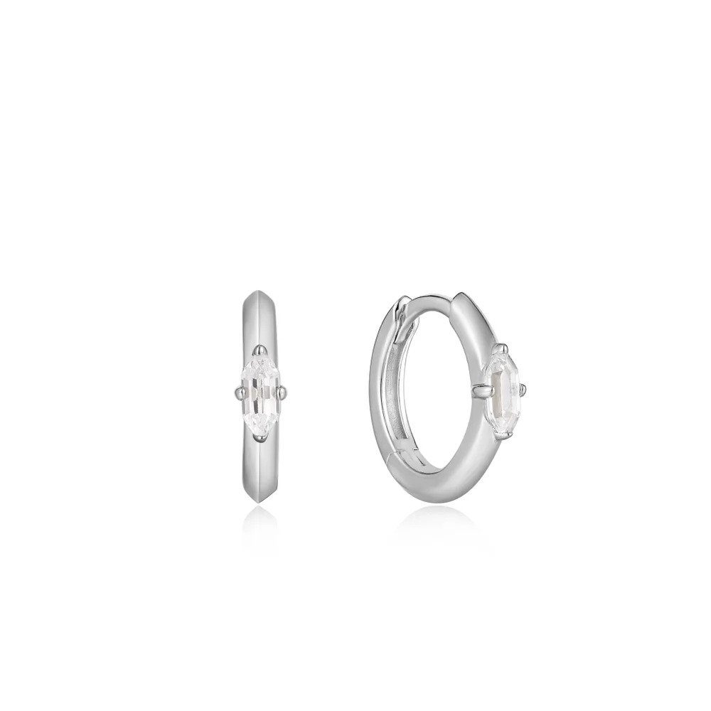 ANIA HAIE Silver Sparkle Emblem Huggie Hoop Earrings