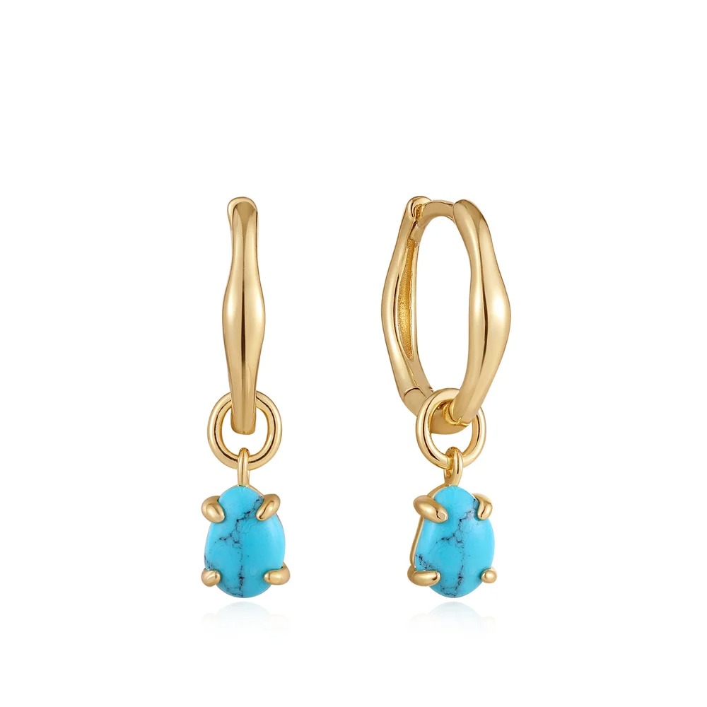 ANIA HAIE Turquoise Drop Wave Huggie Hoop Earrings, Gold-Plated