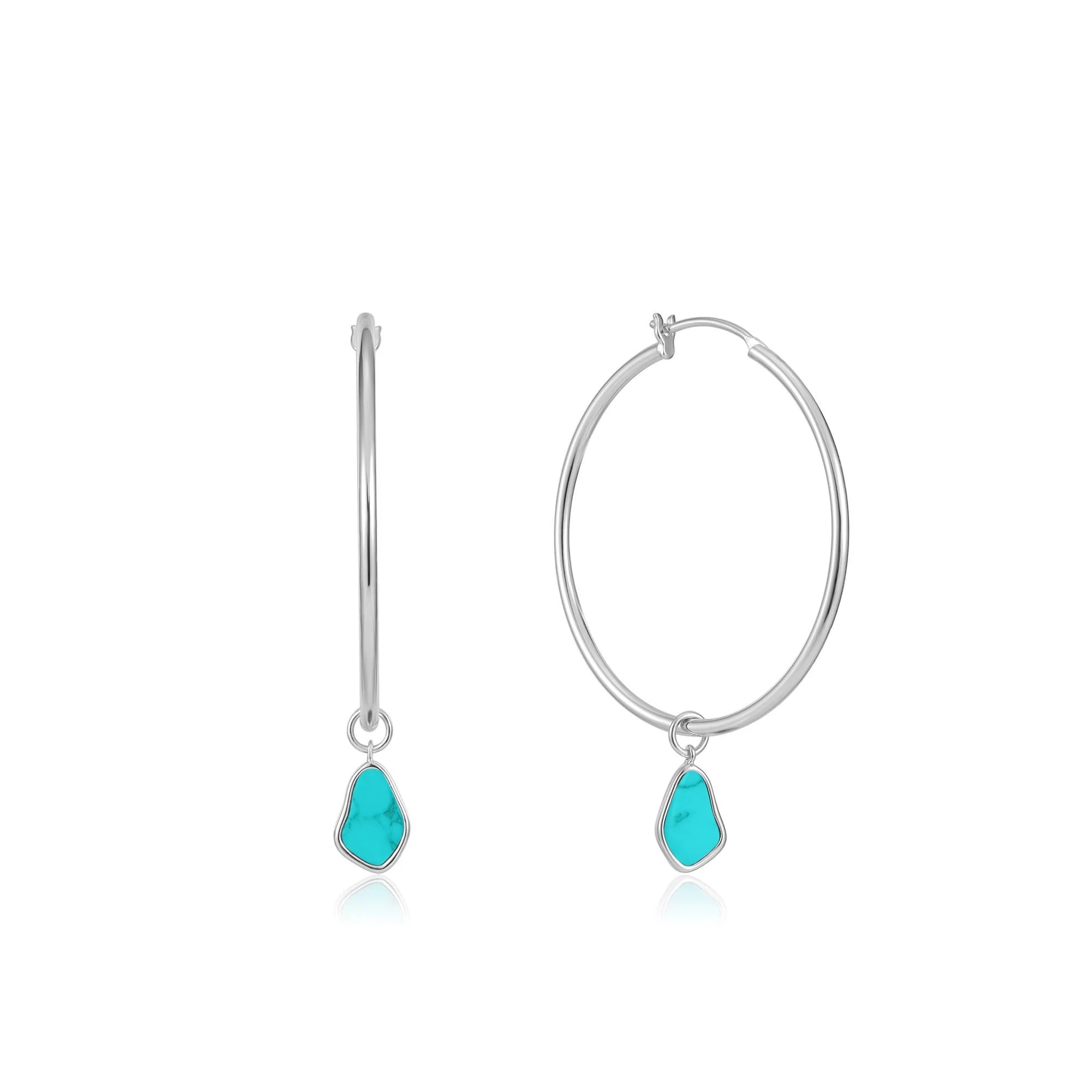 ANIA HAIE Silver Tidal Turquoise Drop Hoop Earrings