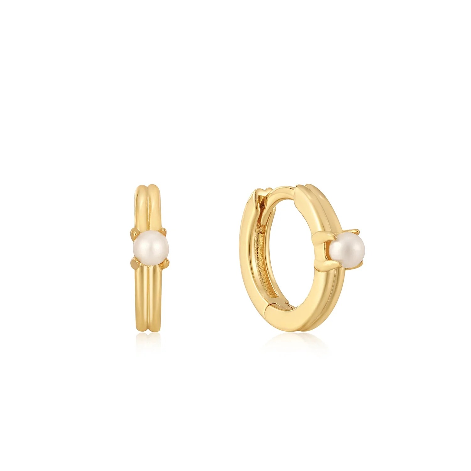 ANIA HAIE Pearl Cabochon Huggie Hoop Earrings, Gold-plate
