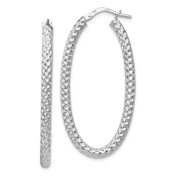 Sterling Silver Polished and Textured Oval Hinged Hoop Earrings