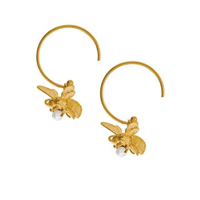 Alex Monroe Flying Bee with Pearl Hoop Earrings l Gold-plated