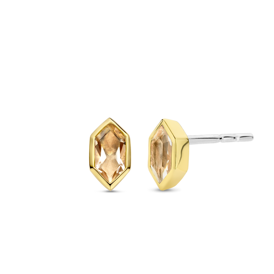 Silver Gold-plate Geometric Pink Stone Stud Earrings l TI SENTO Earrings 7944NU