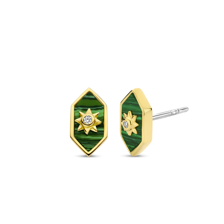Sterling Gold-Plated Malachite Stud Earrings l TI SENTO Earrings 7943MA