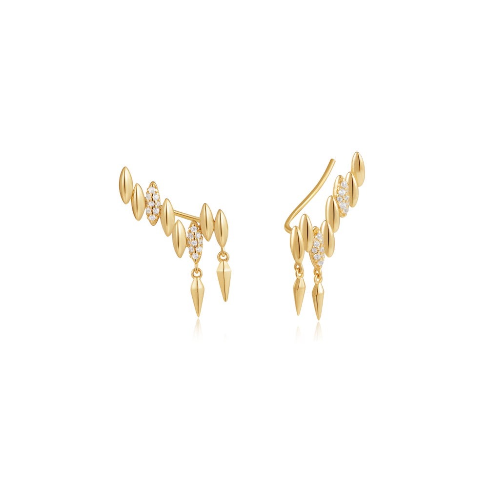 Spike Climber Stud Earrings Cubic Zirconia Silver 14K Gold-plate by Ania Haie
