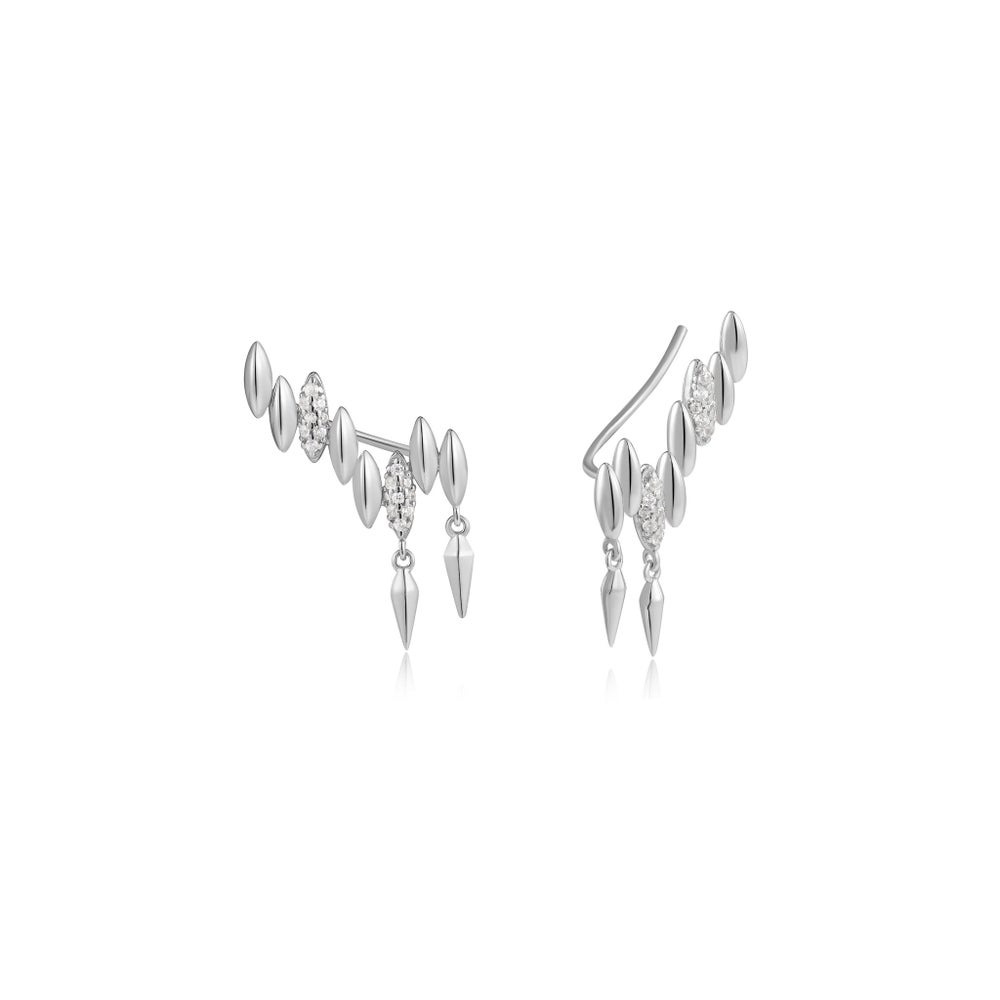 Silver Spike Climber Cubic Zirconia Earrings by Ania Haie