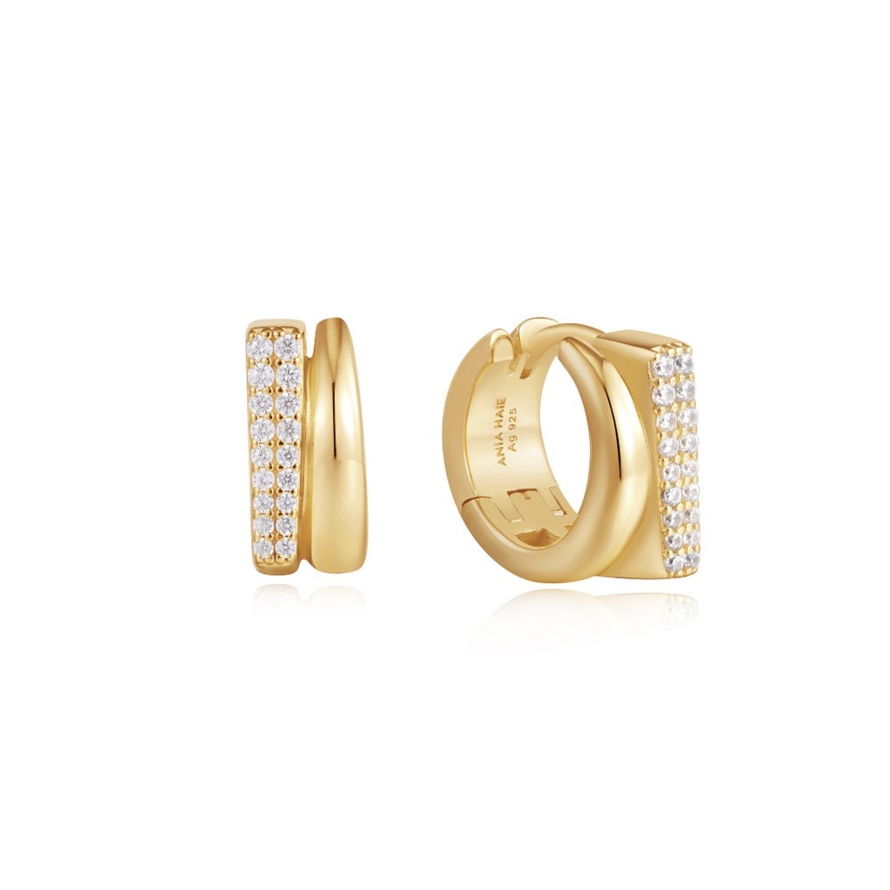 Silver Gold-plate CZ Pavé Double Huggie Hoop Earrings by Ania Haie