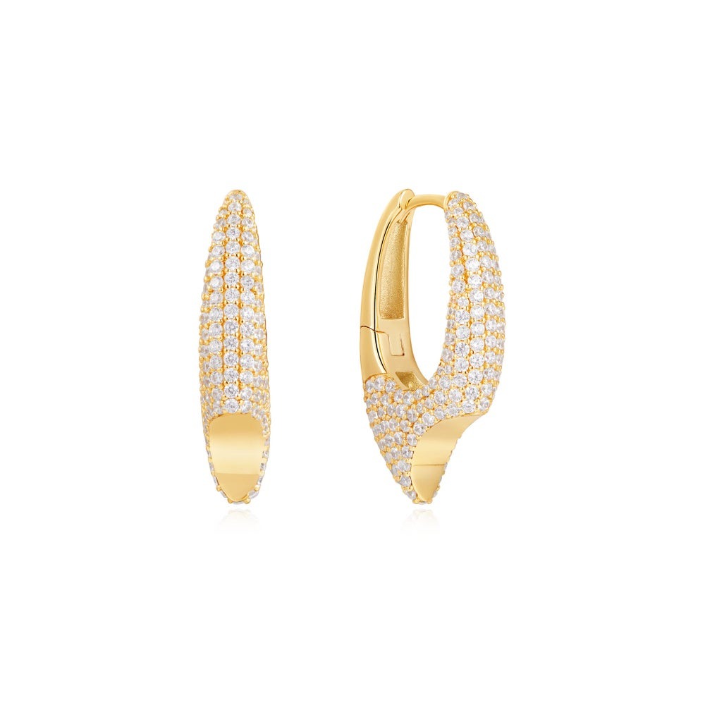 Silver Gold-plate Cubic Zirconia Pavé Arrow Hoop Earrings by Ania Haie