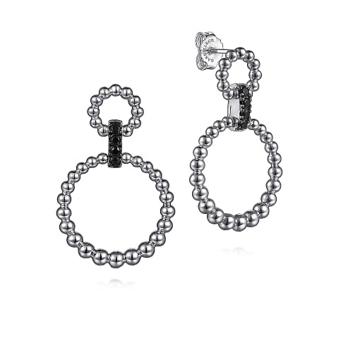 Sterling Silver Black Spinel Link Drop Earrings