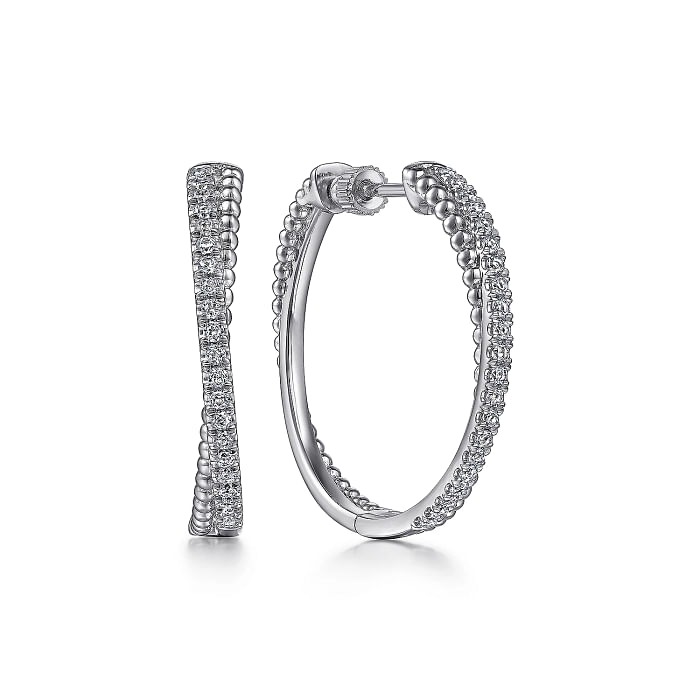 Sterling Silver White Sapphire Twisted 30mm Classic Hoop Earrings