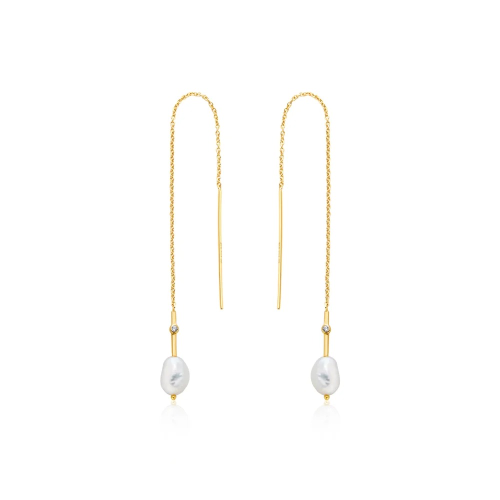 Pearl Threader Earrings, Gold-Plated