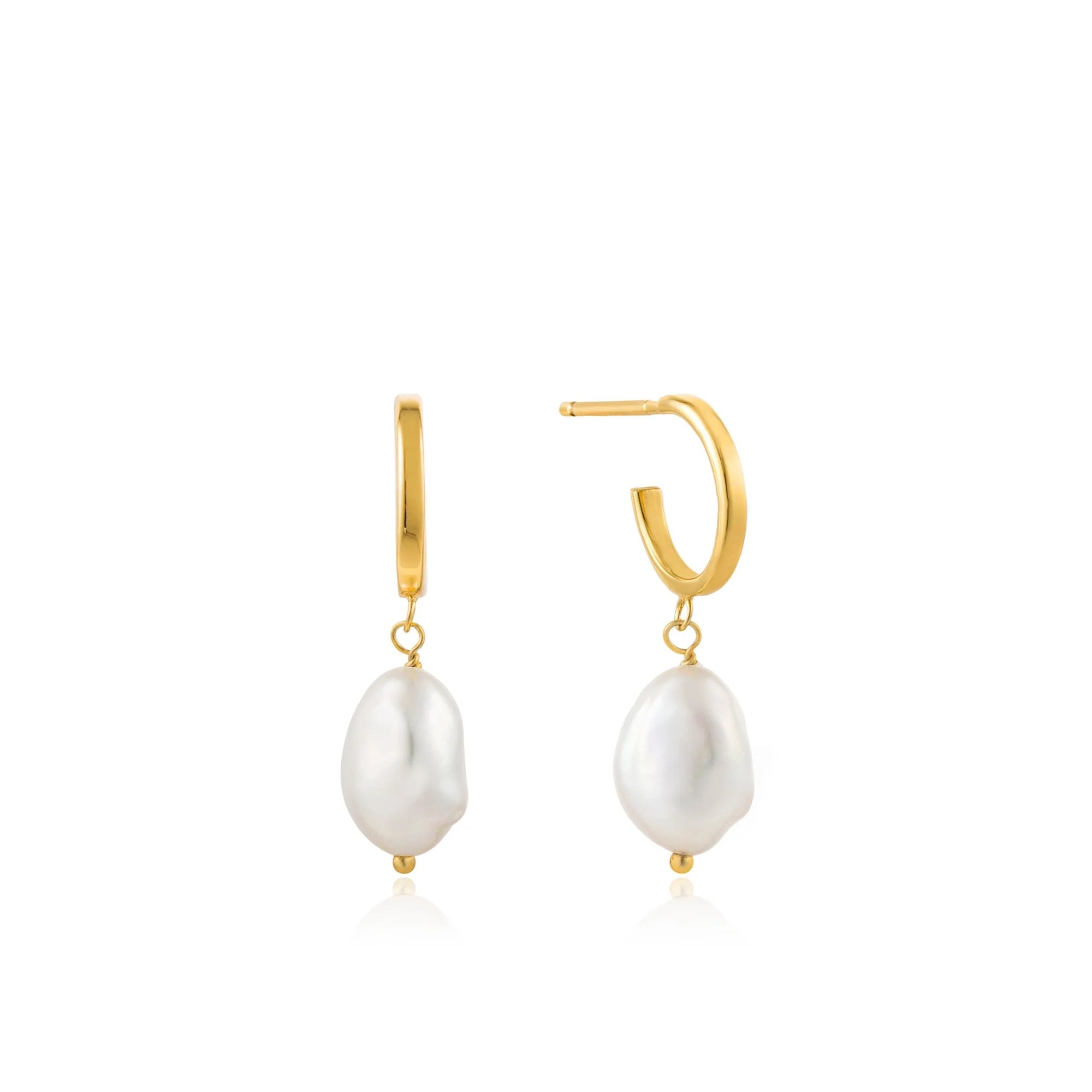 Pearl Mini Hoop Earrings, Gold-plated