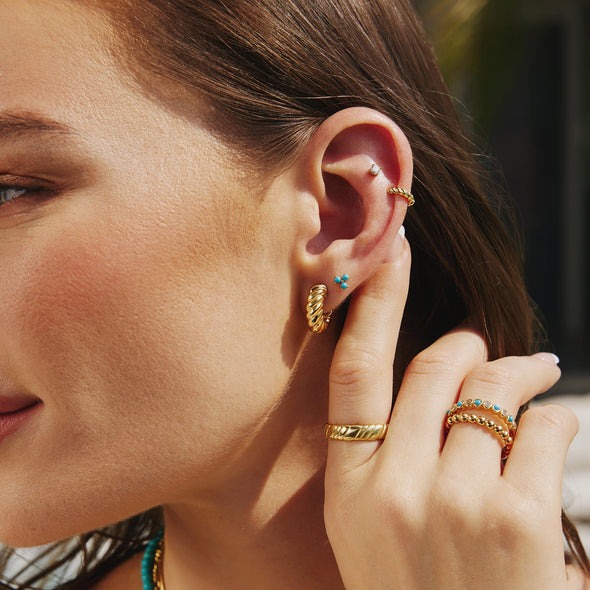 ANIA HAIE Lab Created Turquoise Lotus Stud Earrings, Gold-plate