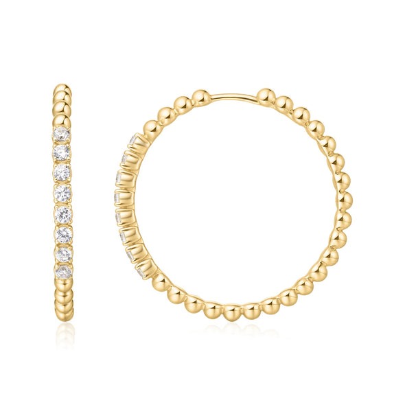 ANIA HAIE Large Claw Sphere Beaded Hoop Earrings, Gold-plate
