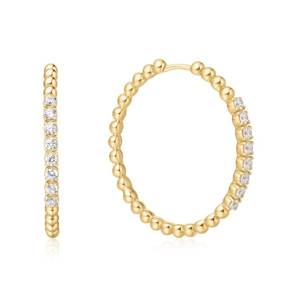 ANIA HAIE Large Claw Sphere Beaded Hoop Earrings, Gold-plate