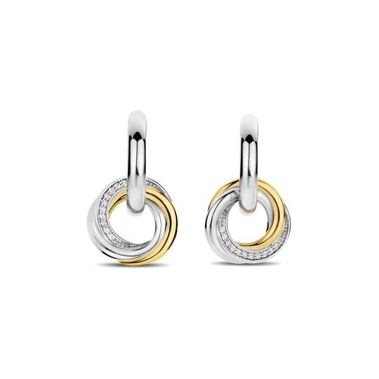 TI SENTO 7976ZY Silver, Gold-plate Zirconia Circle Drop Hoop Earrings